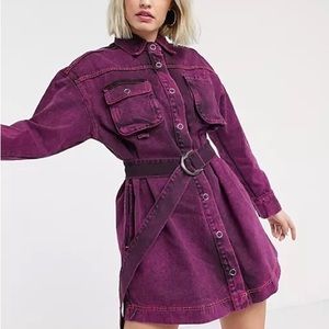 Distressed denim utility dress